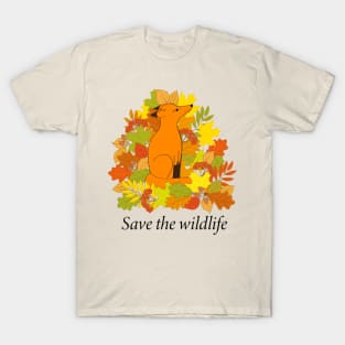 cartoon red fox into autumn foliage T-Shirt